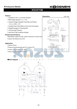 KOI-6713B datasheet - IR Transceiver Module