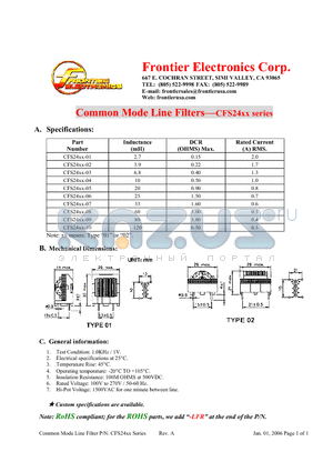 CFS24XX-05 datasheet - Common Mode Line Filters