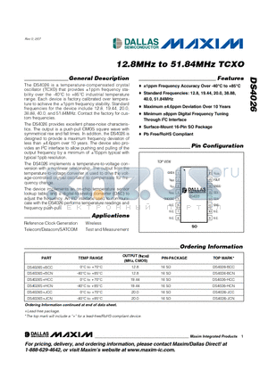 DS4026-HCC datasheet - 12.8MHz to 51.84MHz TCXO