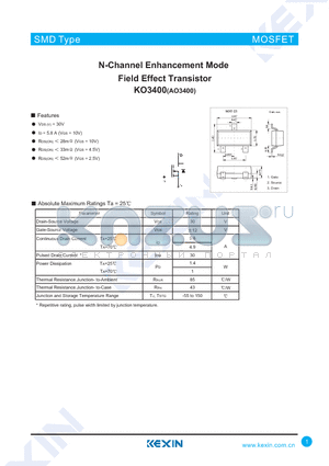 KO3400 datasheet - N-Channel Enhancement Mode Field Effect Transistor