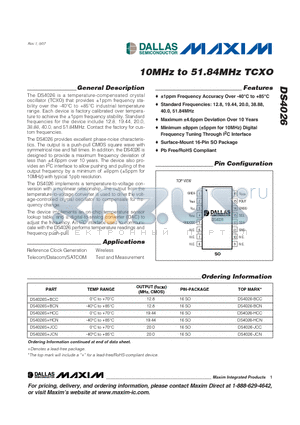 DS4026-HCN datasheet - 10MHz to 51.84MHz TCXO