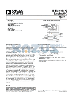 AD677BD datasheet - 16-Bit 100 kSPS Sampling ADC