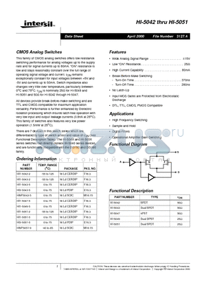 HI-5043 datasheet - CMOS Analog Switches