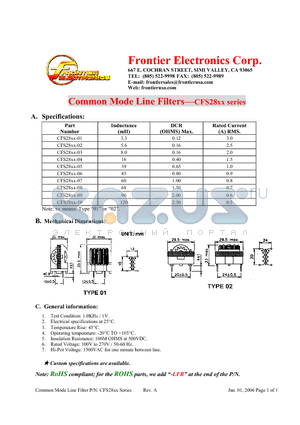 CFS28XX-08 datasheet - Common Mode Line Filters