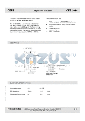 CFS2914 datasheet - CEPT Adjustable Inductor