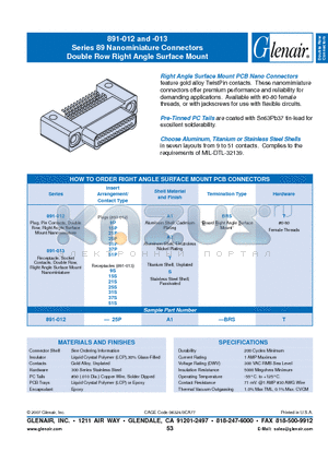 891-013-21PT-BRS datasheet - Nanominiature Connectors Double Row Right Angle Surface Mount