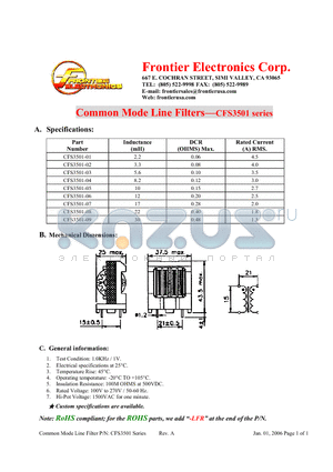 CFS3501 datasheet - Common Mode Line Filters