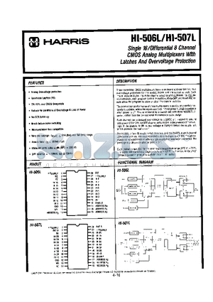 HI-506L datasheet - Single 16/Differential 8 Channel CMOS Analog Multiplexers With Latches And Overvoltage Protection