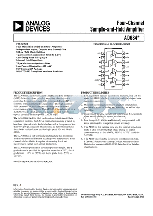 AD684SQ datasheet - Four-Channel Sample-and-Hold Amplifier