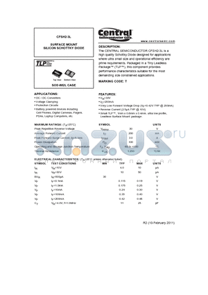 CFSH2-3L datasheet - SURFACE MOUNT SILICON SCHOTTKY DIODE