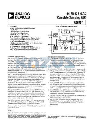 AD679TD datasheet - 14-Bit 128 kSPS Complete Sampling ADC