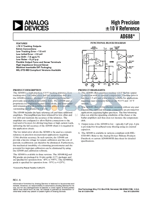 AD688AQ datasheet - High Precision -10 V Reference