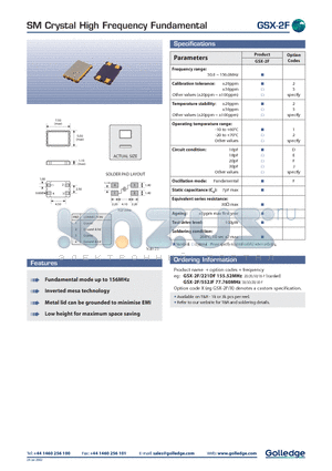 GSX-2F datasheet - SM Crystal High Frequency Fundamental