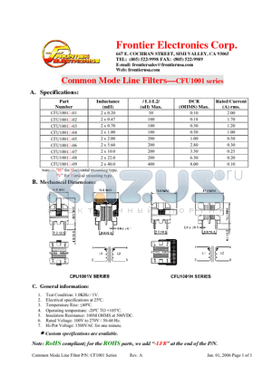 CFU1001H-05 datasheet - Common Mode Line Filters.CFU1001 series