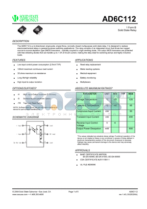 AD6C112 datasheet - 1 Form B Solid State Relay