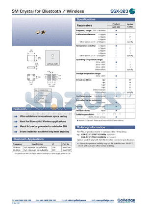 GSX-323 datasheet - SM crystal for Bluetooth / wireless