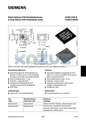 KOM2100B datasheet - 6fach-Silizium-PIN-Fotodiodenarray 6-Chip Silicon PIN Photodiode Array