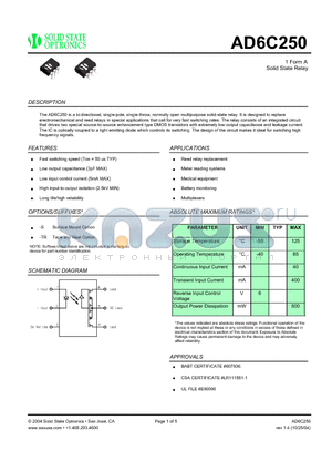AD6C250 datasheet - 1 Form A Solid State Relay