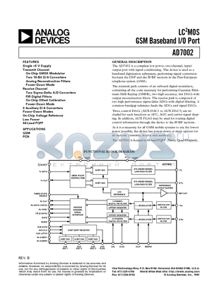 AD7002 datasheet - LC2MOS GSM Baseband I/O Port