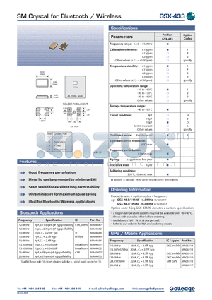 GSX-433111NF datasheet - SM Crystal for Bluetooth / Wireless