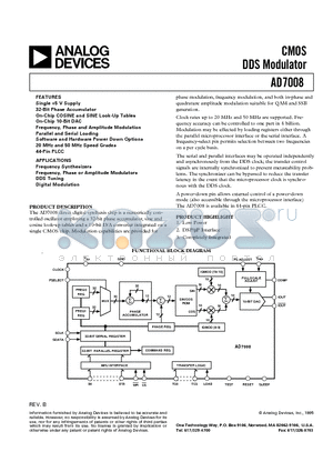 AD7008JP50 datasheet - CMOS DDS Modulator