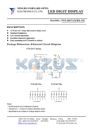 FYS-5017A-0 datasheet - LED DIGIT DISPLAY