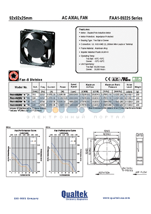 FAA1-09225QBMW31 datasheet - 92x92x25mm AC AXIAL FAN