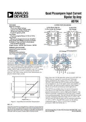 AD704 datasheet - Quad Picoampere Input Current Bipolar Op Amp