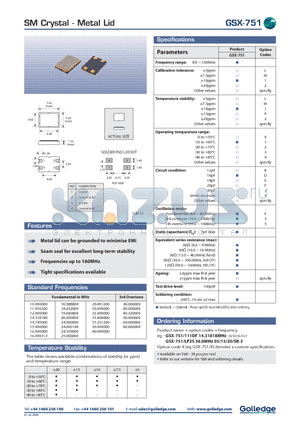 GSX-751111DF datasheet - SM Crystal Metal Lid