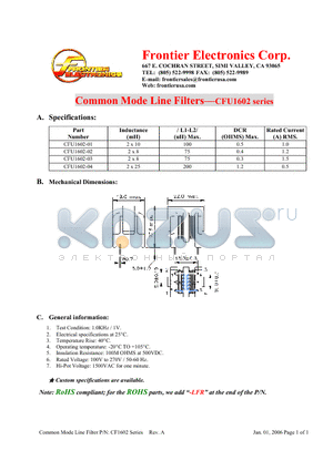 CFU1602 datasheet - Common Mode Line Filters