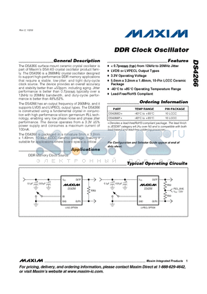 DS4266P+ datasheet - DDR Clock Oscillator