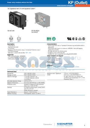 KP01.1013.01 datasheet - IEC Appliance Inlet C14 with Appliance Outlet F