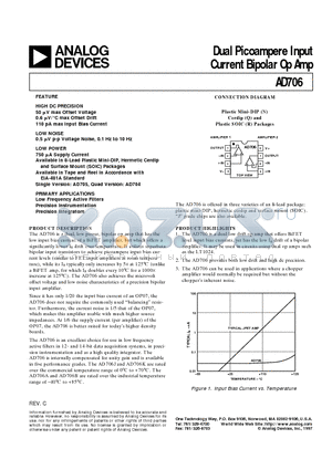 AD706AR-REEL datasheet - Dual Picoampere Input Current Bipolar Op Amp