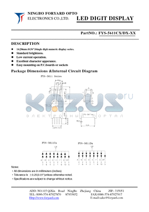 FYS-5611C/DX-XX datasheet - LED DIGIT DISPLAY