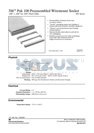 89110-0011HA datasheet - 3M Pak 100 Preassembled Wiremount Socket