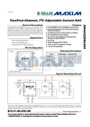 DS4404NT datasheet - Two/Four-Channel, I2C Adjustable Current DAC