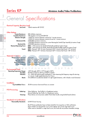 KP0115ACBKG036CF-3TJB datasheet - Miniature Audio/Video Pushbuttons