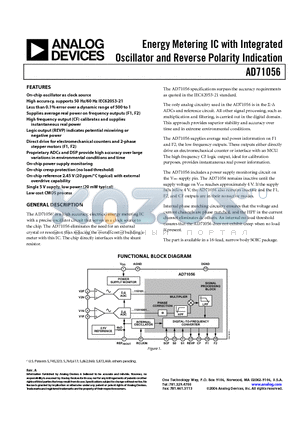 AD71056 datasheet - Energy Metering IC with Integrated Oscillator and Reverse Polarity Indication