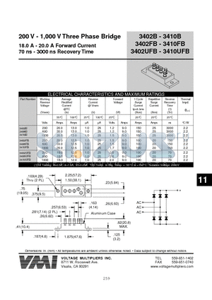 3402FB datasheet - 200 V - 1,000 V Three Phase Bridge 18.0 A - 20.0 A Forward Current 70 ns - 3000 ns Recovery Time
