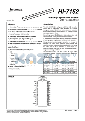 HI-7152 datasheet - 10-Bit High Speed A/D Converter with Track and Hold