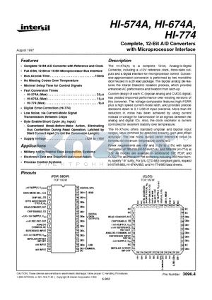 HI-774 datasheet - Complete, 12-Bit A/D Converters with Microprocessor Interface