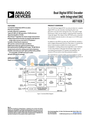 AD71028JST datasheet - Dual Digital BTSC Encoder with Integrated DAC