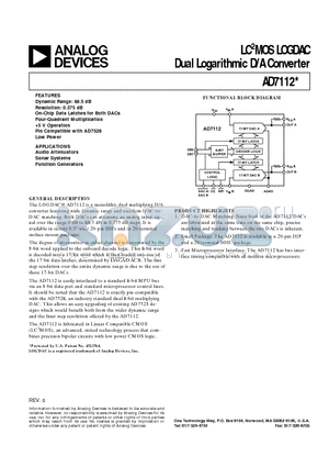 AD7112 datasheet - LC2MOS LOGDAC Dual Logarithmic D/A Converter