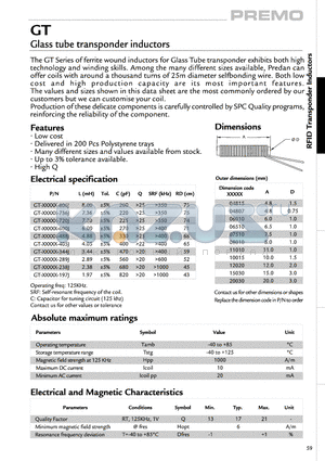 GT-11010-736J datasheet - Glass tube transponder inductors