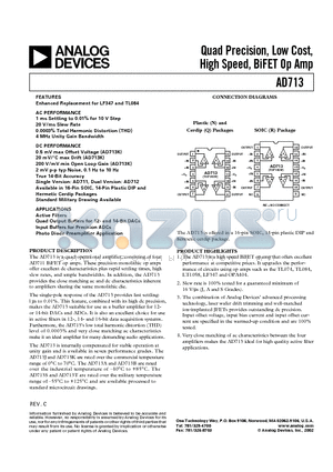 AD713TQ datasheet - Quad Precision, Low Cost, High Speed, BiFET Op Amp