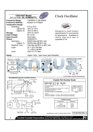 CSO-016TX-50-49.152 datasheet - 5X7 mm SMD, 5V, HCMOS/TTL Clock Oscillator