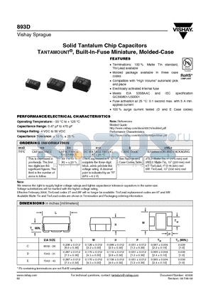 893D106X0010B8T datasheet - Solid Tantalum Chip Capacitors TANTAMOUNT^, Built-In-Fuse Miniature, Molded-Case