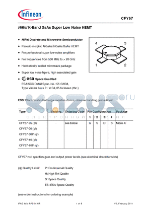 CFY67-08 datasheet - HiRel K-Band GaAs Super Low Noise HEMT