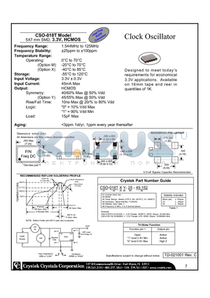 CSO-018TM-25-49.152 datasheet - Clock Oscillator 5X7 mm SMD, 3.3V, HCMOS