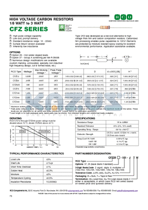 CFZ25-102-KB datasheet - HIGH VOLTAGE CARBON RESISTORS 1/8 WATT to 3 WATT